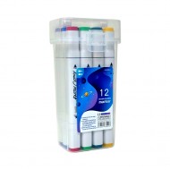 اقلام ماركر 12 لون راسين مائي رفيع وعريض علبة بلاستك